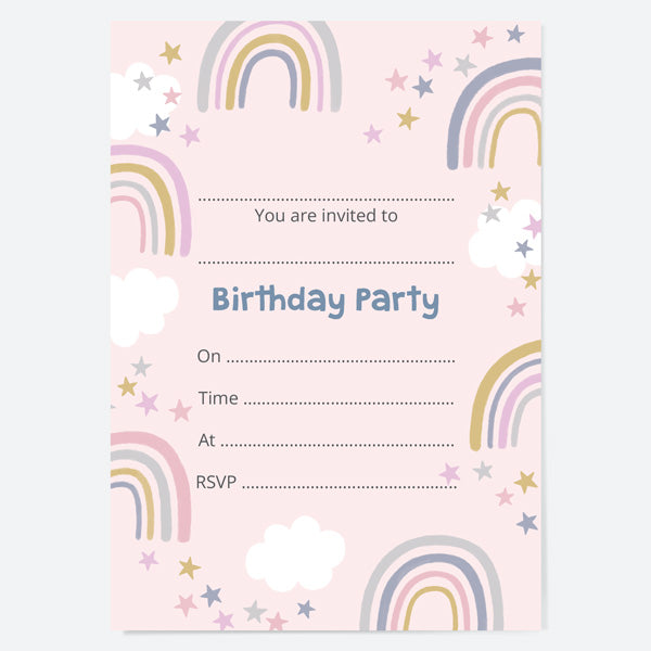 Kids Birthday Invitations - Boho Rainbow - Pack Of 10 - Fast Delivery 