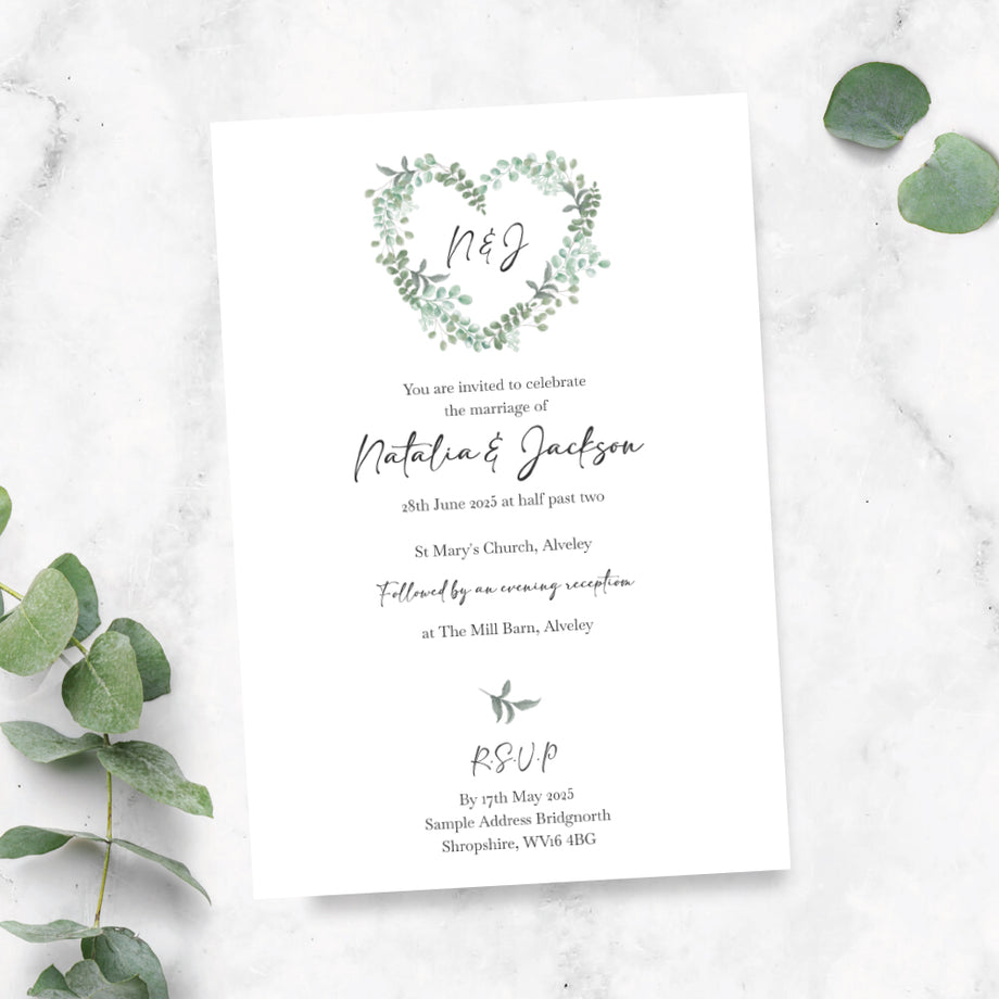 Eucalyptus Heart Wedding Invitation