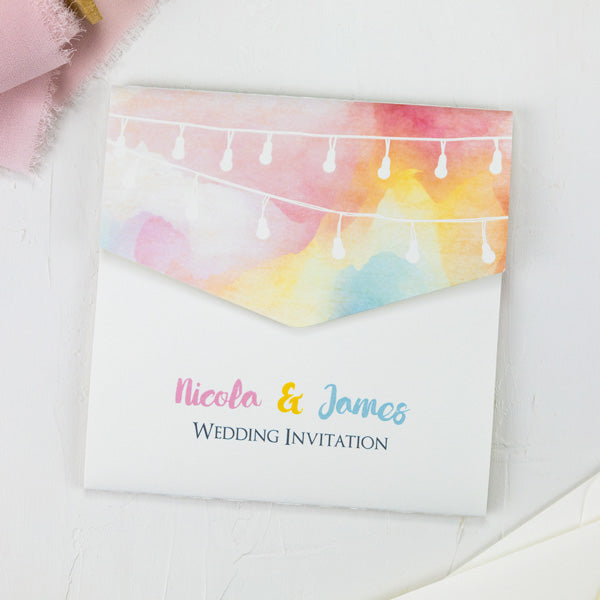 Festoon Lights Pocketfold Wedding Invitation & RSVP