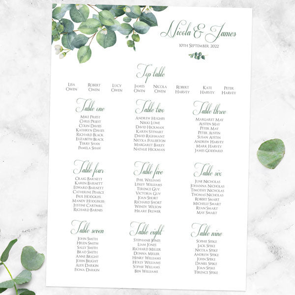 Eucalyptus Wedding Table Plan