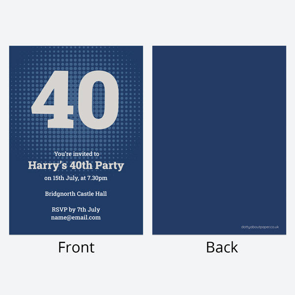 40th Birthday Invitations - Navy Bold Typography - Pack of 10