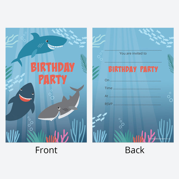 Kids Birthday Invitations - Shark - Pack of 10