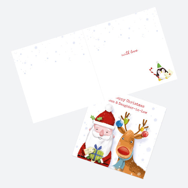 Christmas Card - Santa & Rudolph Fun - Gifts - Son & Daughter-In-Law