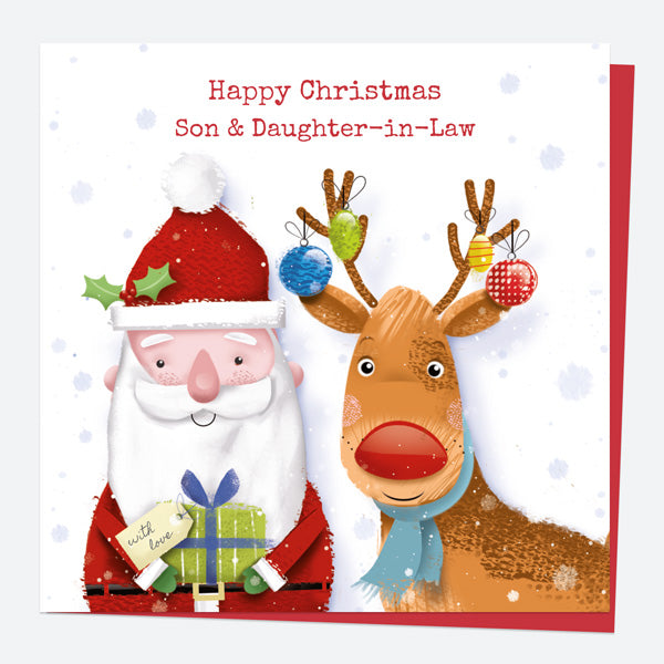 Christmas Card - Santa & Rudolph Fun - Gifts - Son & Daughter-In-Law