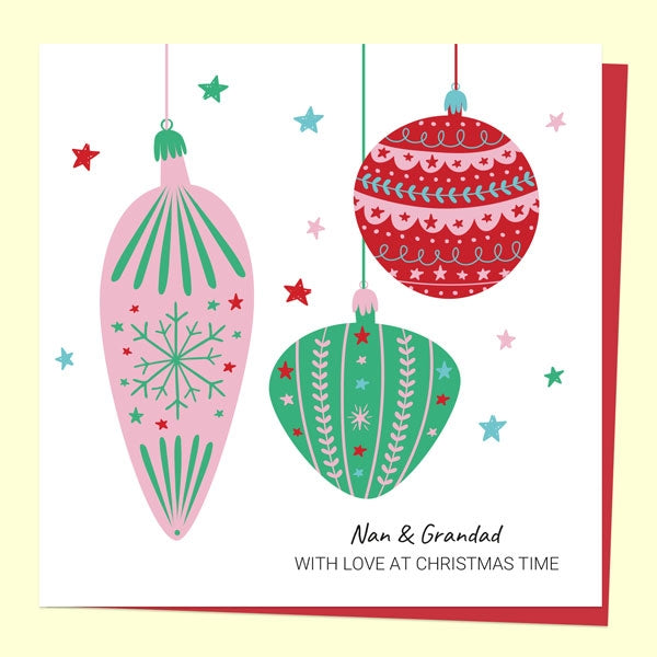 Christmas Card - Festive Brights Baubles - Nan & Grandad - Fast ...