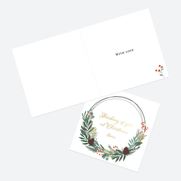 Luxury Foil Christmas Card - Festive Foliage - Wreath - Thinking of You