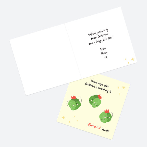 Personalised Single Christmas Card - Festive Food - Sprouts - Nephew