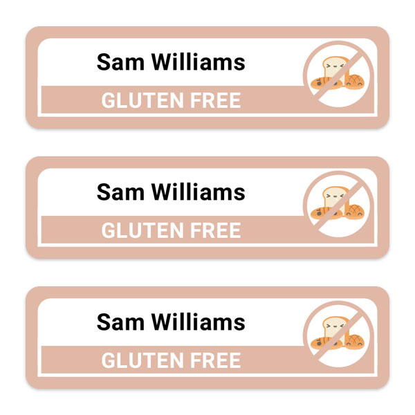 Medium Personalised Stick On Waterproof (Equipment) Allergy Name Labels - Gluten - Pack of 36