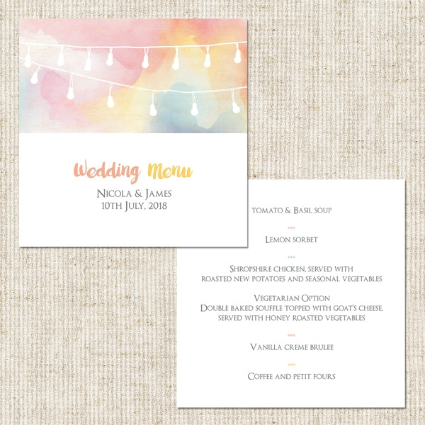 Festoon Lights Wedding Menu