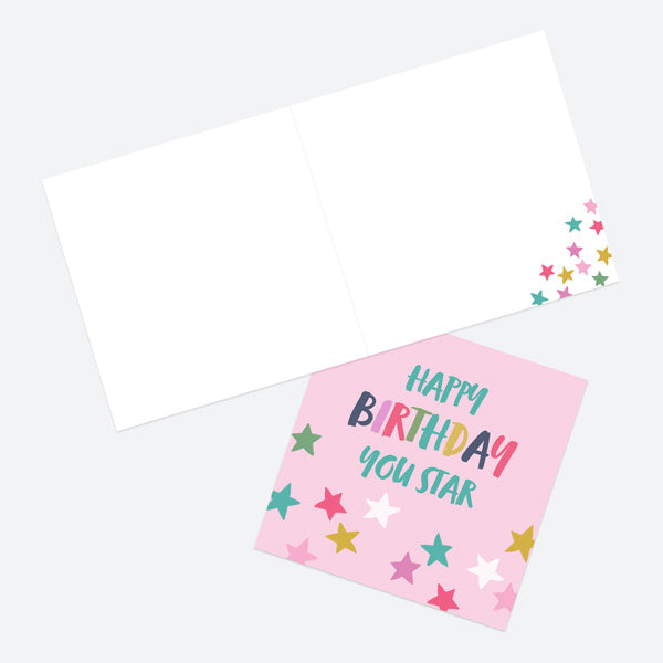 General Birthday Card - Bright Pastels - Stars - Happy Birthday You Star