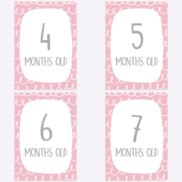 Baby Milestone Cards Ages - Pack of 17 - Girls Pink & Grey