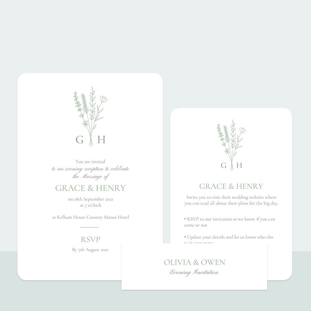 Wildflower Monogram - Evening Invitation & Information Card Suite