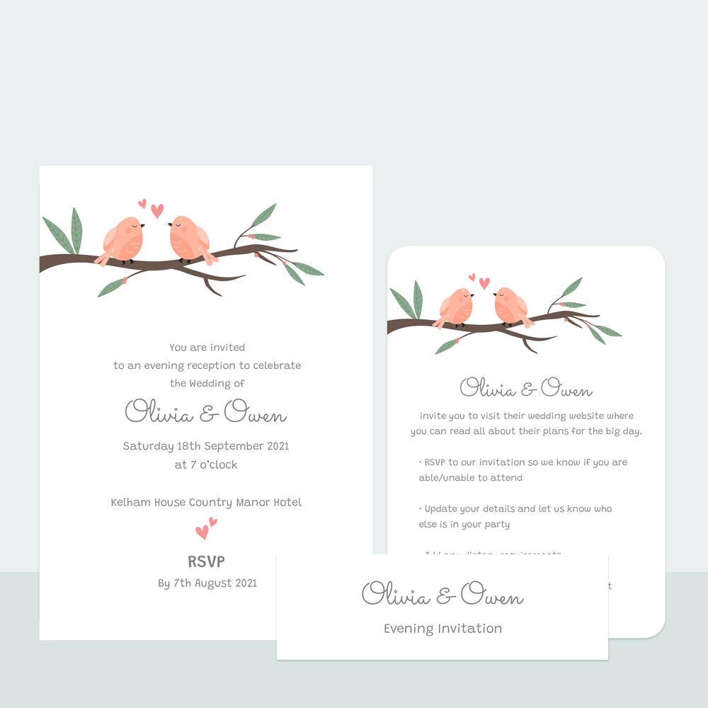 Love Birds - Evening Invitation & Information Card Suite