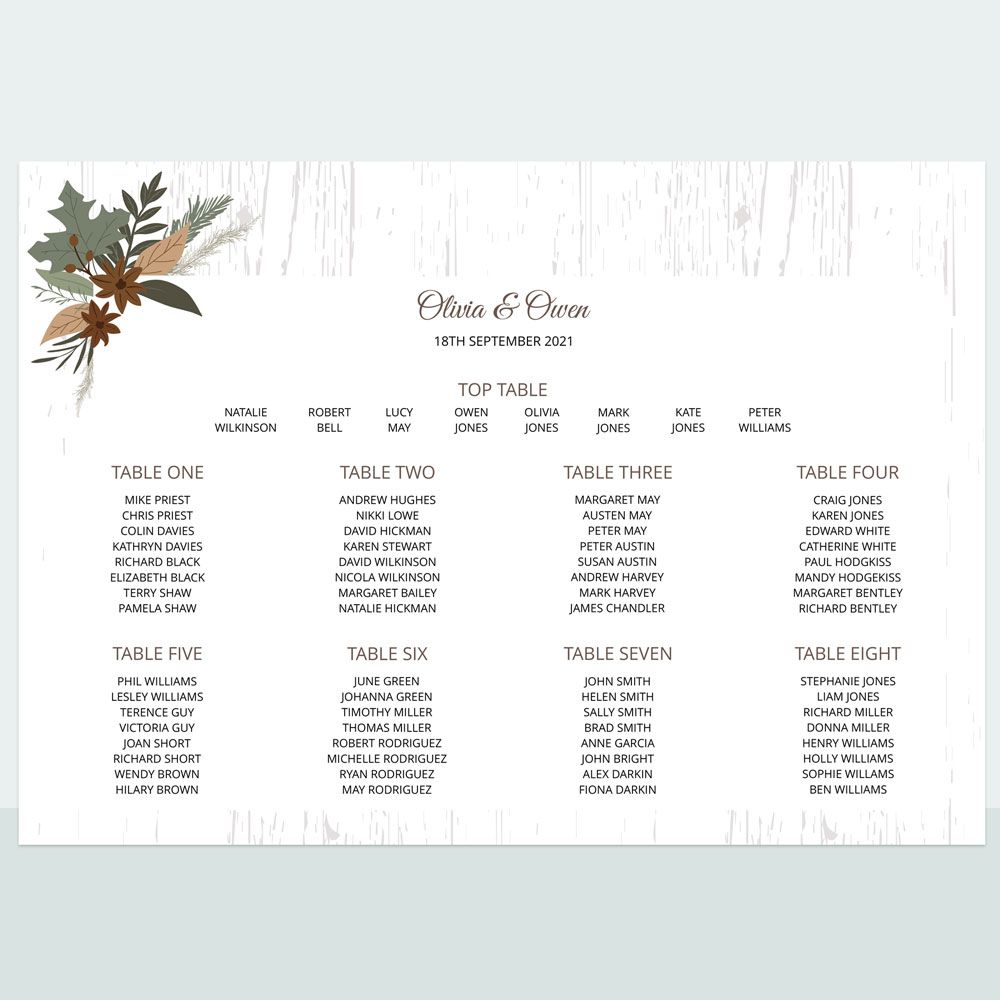 Woodland - Table Plan - Fast Delivery at Dotty About Paper