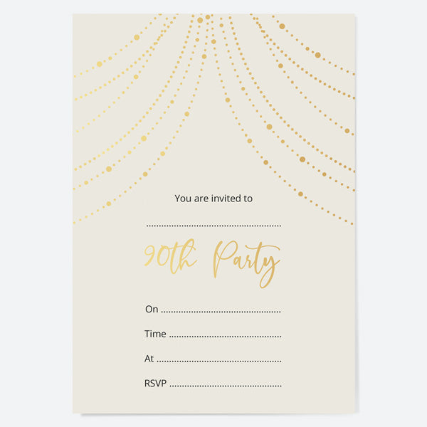 90th Birthday Invitations - Gold Deluxe - Neutral Festoon Lights - Pack ...