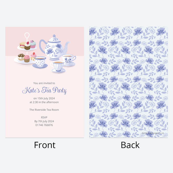 Tea Party Invitations - Blue China - Pack of 10