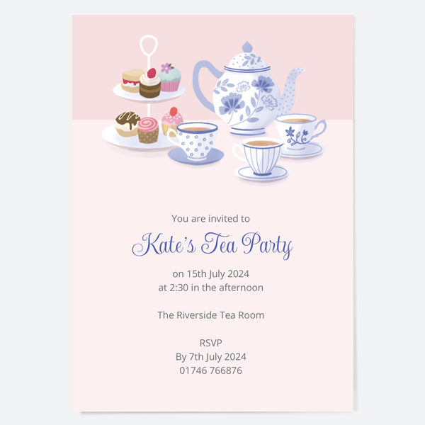 Tea Party Invitations - Blue China - Pack of 10