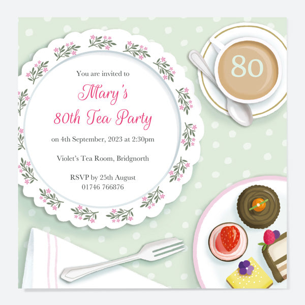 Tea Party Invitations - Floral Tea Service - Pack of 10