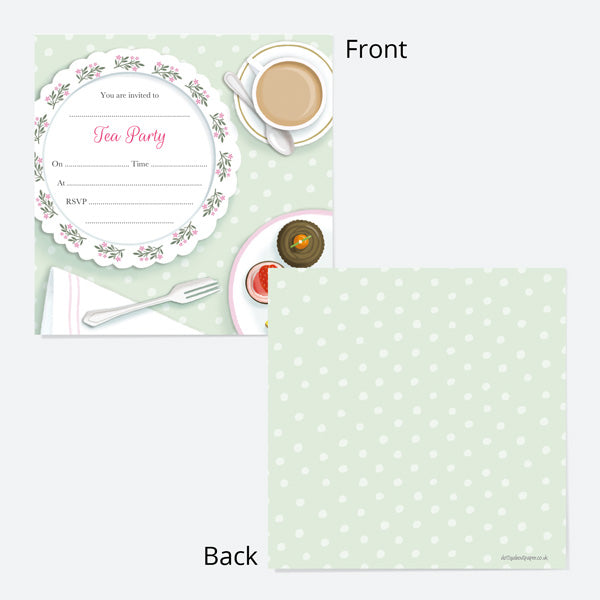 Tea Party Invitations - Floral Tea Service - Pack of 10