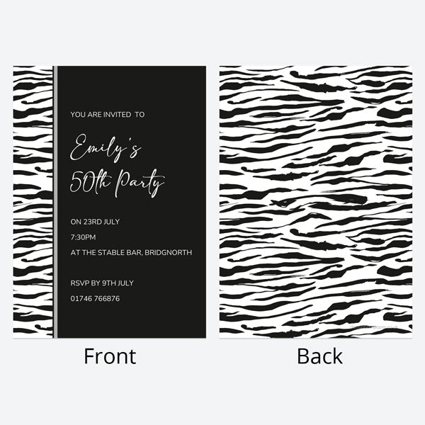 50th Birthday Invitations - Zebra Print Border - Pack of 10