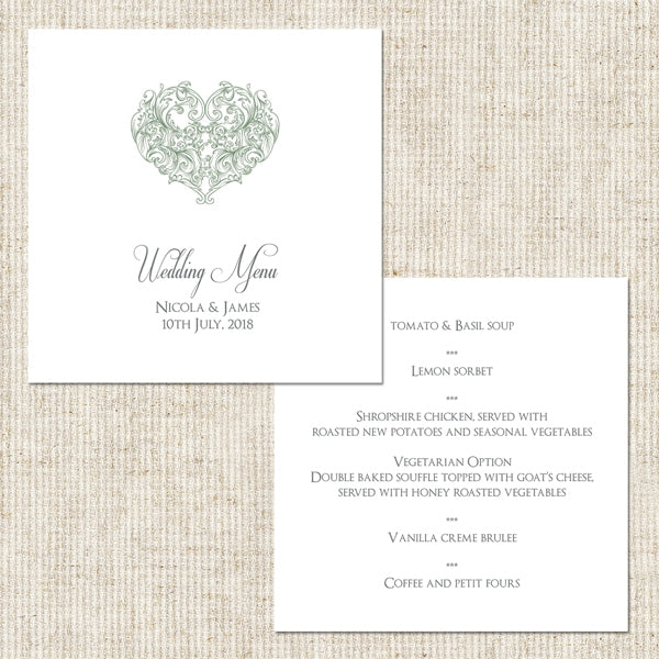 Je t'aime Wedding Menu