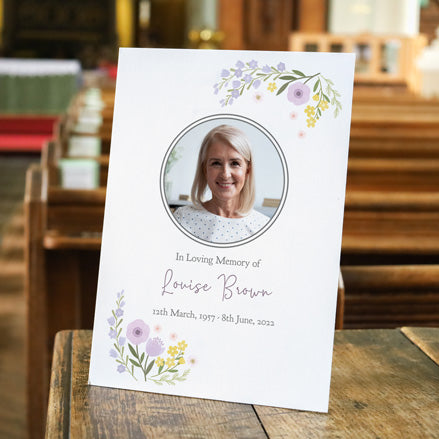 Funeral Memorial Sign - Lemon & Lilac Flowers Border