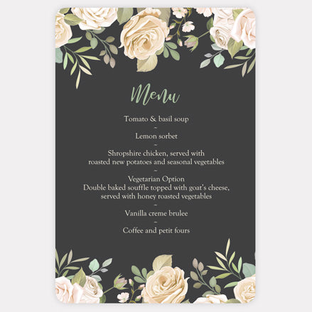 Black & Cream Roses Wedding Menu