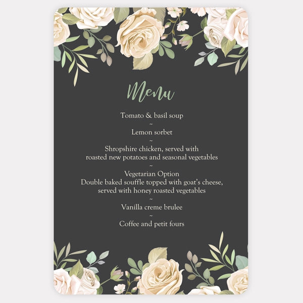 Black & Cream Roses Wedding Menu