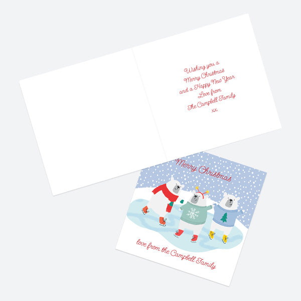 Personalised Christmas Cards - Snow Fun - Polar Bear Ice Skating - Pack of 10