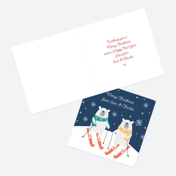 Personalised Christmas Cards - Snow Fun - Polar Bear Skiing - Pack of 10