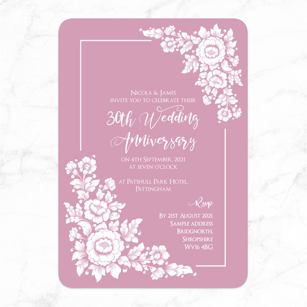 30th Wedding Anniversary Invitations - Romantic Flowers