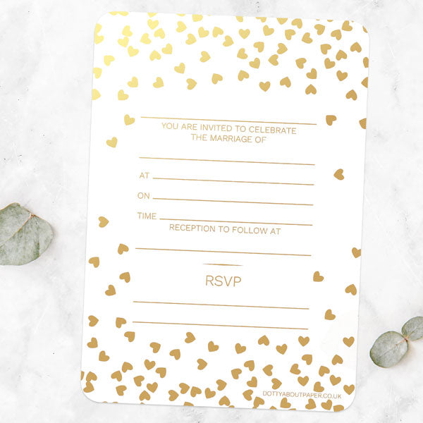 Metallic Hearts - Foil Ready to Write Wedding Invitations