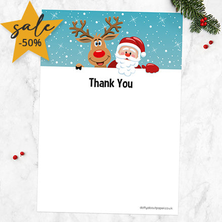 Santa & Rudolph - Christmas Thank You Notelet - Pack of 20