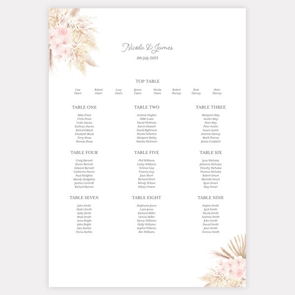 Pampas Floral Table Plan