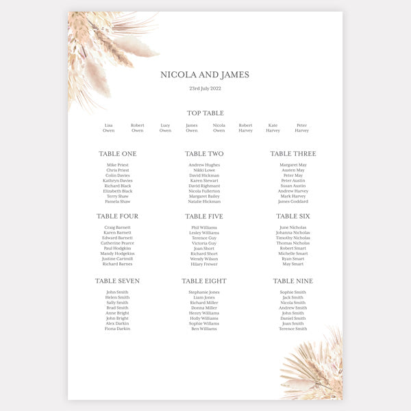 Pampas Grass Table Plan