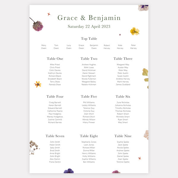 Pressed Flowers Table Plan