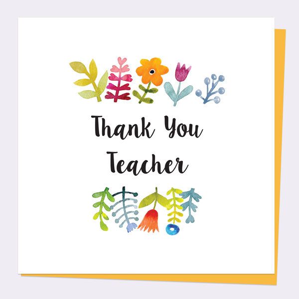 Teacher Thank You Card - Watercolour Flowers - Fast Delivery at Dotty ...