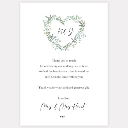 Eucalyptus Heart Thank You Card