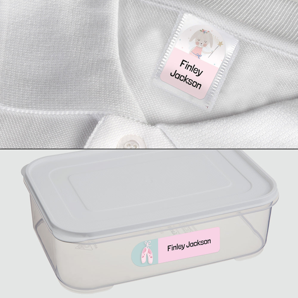 No Iron Personalised Stick On Waterproof (Clothing/Equipment) Name Labels - Ballet Shoes - Mixed Pack of 50