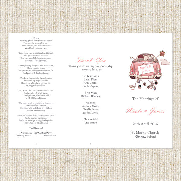 Wedding Car Order Of Service - Concertina