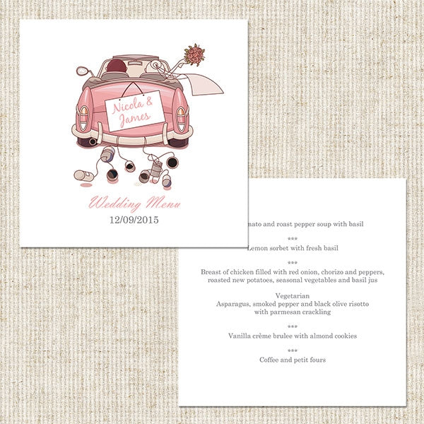 Wedding Car Wedding Menu