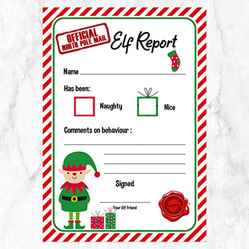 Christmas Elf Letters with Reports & Award Stickers - Red Stocking Elf. Perfect for Girls/Boys Kids, Celebrations, Naughty, Nice, Xmas, Children. Made in The UK