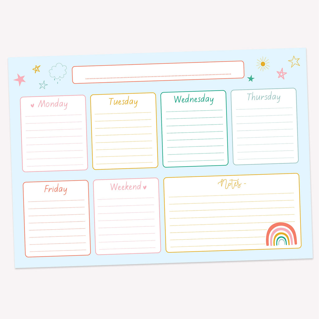 Chasing Rainbows - Kids Homework Planner. A4 Desk Planner, Weekday Planner, Organiser, To Do List, Notepad for School, Work, Office, Academic. (06 0015)